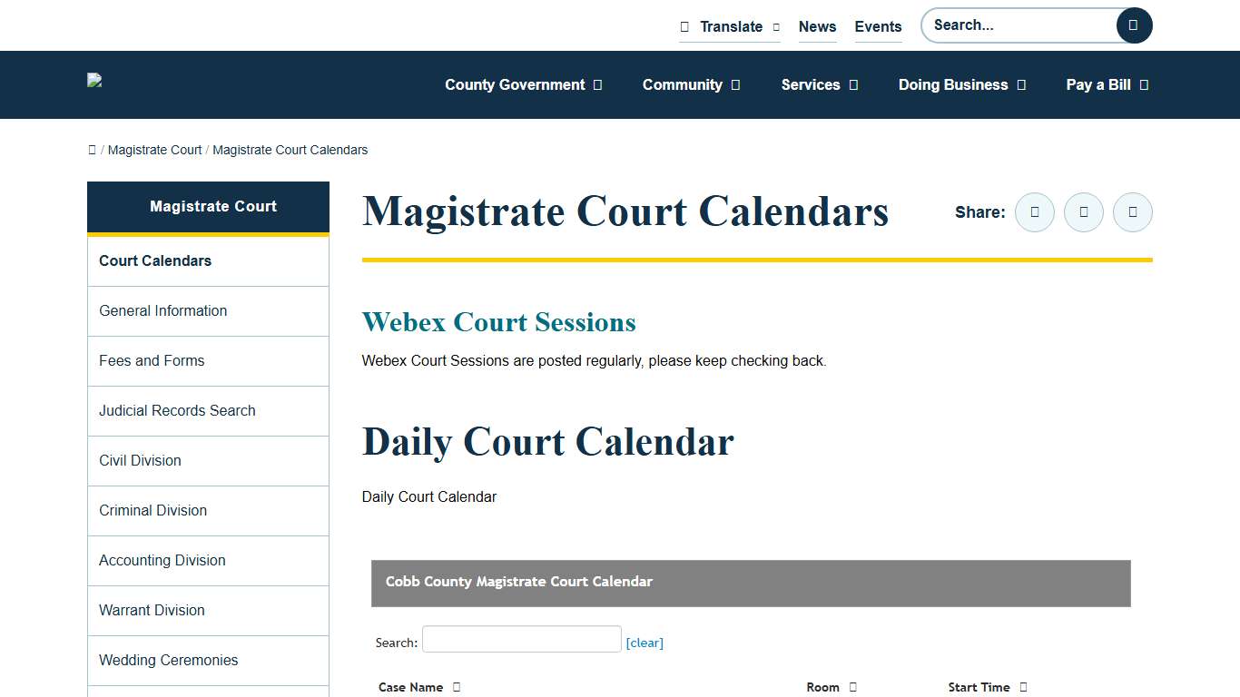 Magistrate Court Calendars Cobb County Georgia